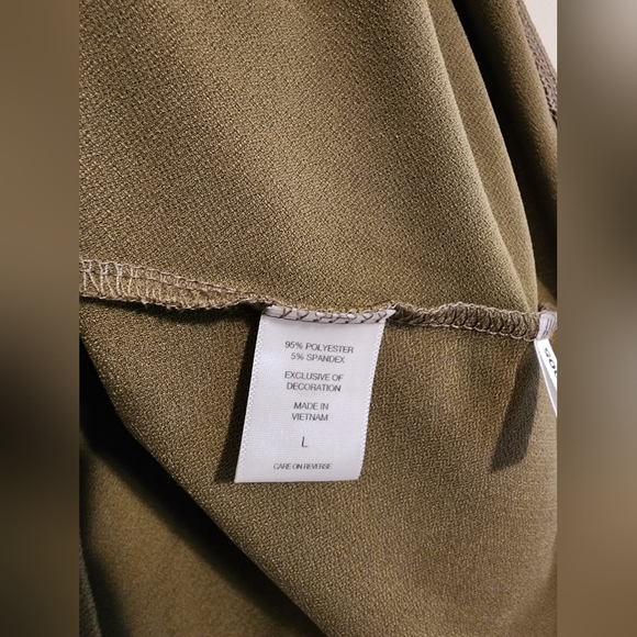 SET - New York & Company Olive Green Blouse and matching Stripe Pants - Picture 8 of 8